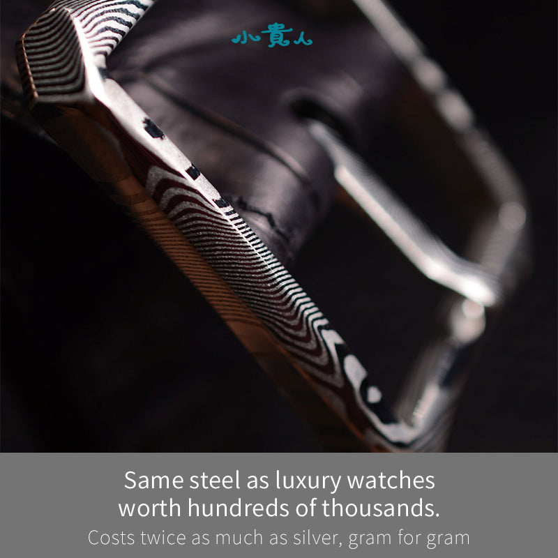 French Handcrafted Luxury Belt with Damascus Steel Buckle – Elegant & Durable
