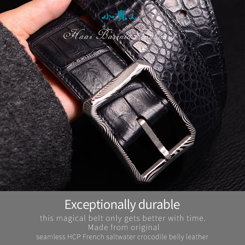 French Handcrafted Luxury Belt with Damascus Steel Buckle – Elegant & Durable