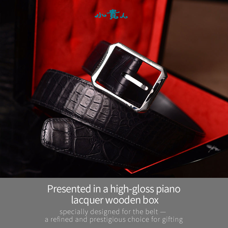 French Handcrafted Luxury Belt with Damascus Steel Buckle – Elegant & Durable