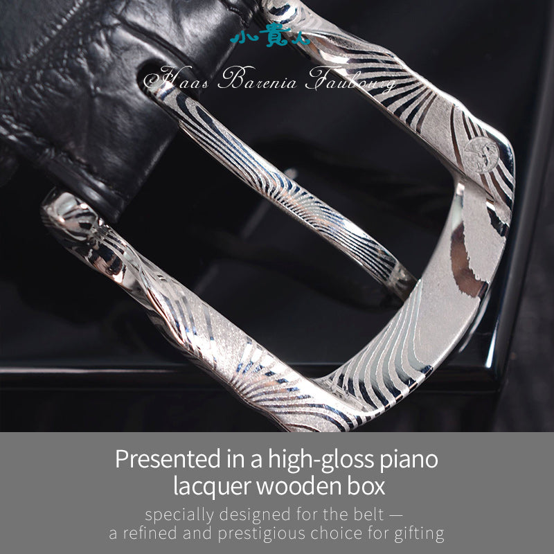 French Handcrafted Luxury Belt with Damascus Steel Buckle – Premium Craftsmanship