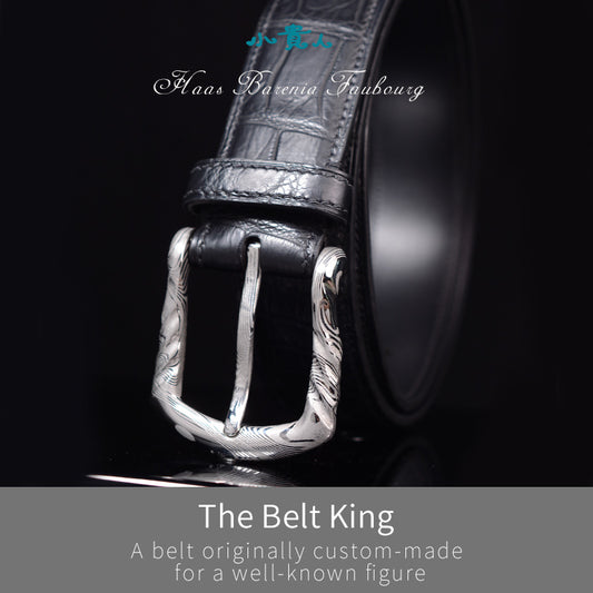 French Handcrafted Luxury Belt with Damascus Steel Buckle – Premium Craftsmanship