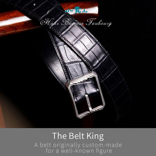 French Handcrafted Luxury Belt with Damascus Steel Buckle – Elegant & Durable
